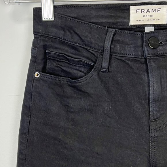 Frame Womens Le Skinny de Jeanne Jeans Raw Stagger Crop Mid Rise Black size 24 - Picture 6 of 15